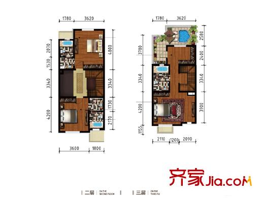 八達(dá)嶺孔雀城四期仰平方米F1二層、三層戶型 5室2廳5衛(wèi)1廚