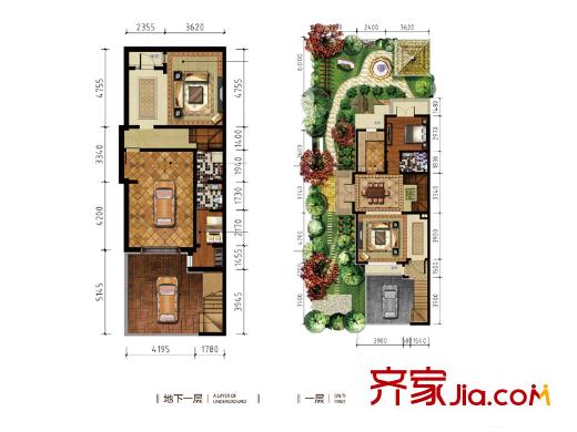 八達(dá)嶺孔雀城四期仰平方米G1地下一層、一層戶型 4室2廳4衛(wèi)1廚