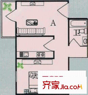 日新家园户型图1号楼丙A户型 1室1厅1卫1厨