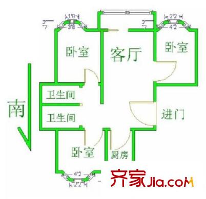 裕龙花园五区户型图3室 户型图 3室1厅2卫1厨