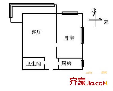 建国街一里 1室 户型图