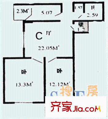 翠屏南里户型图2室1厅