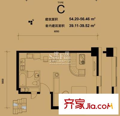设计师广场户型图C户型 1室1卫1厨