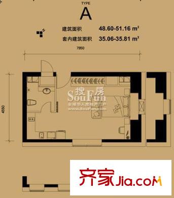 设计师广场户型图A户型 1室1卫1厨