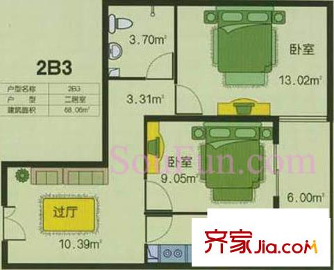 角湾小区户型图户型图 2室1厅1卫1厨