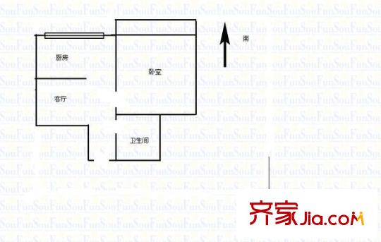 小石橋胡同 1室 戶型圖