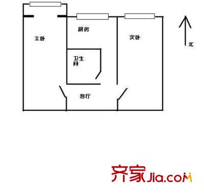 小石橋胡同 1室 戶型圖