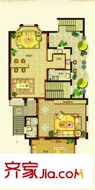 阿凯笛亚庄园户型图SN1-1一层户型图 1室4厅