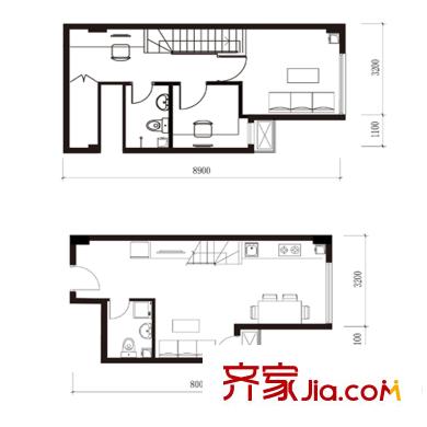 方嘉国际户型图C户型 2室1厅1卫1厨