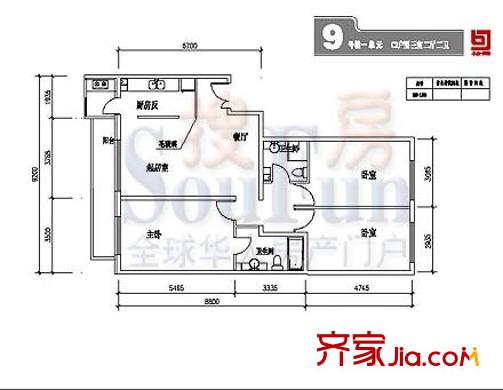 本家润园户型图9号楼一单元C2户型 3室2厅2卫1厨