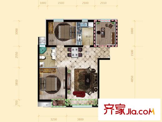 三利中和城C戶型（反） 2室2廳1衛(wèi)1廚