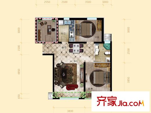 三利中和城C戶型 2室2廳1衛(wèi)1廚