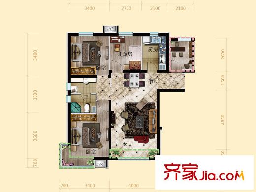 三利中和城A'戶型 3室2廳1衛(wèi)1廚