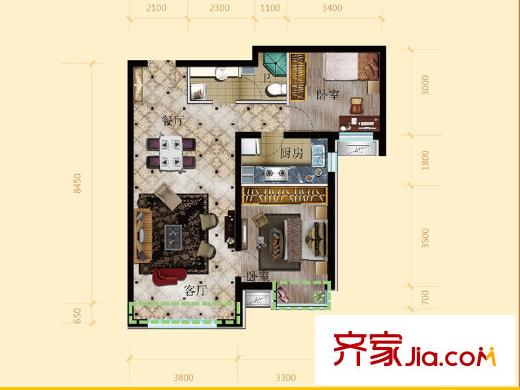 三利中和城D戶型（反） 2室2廳1衛(wèi)1廚