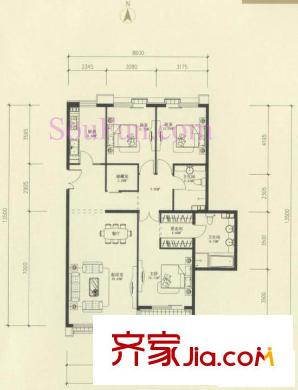 本家润园户型图户型图 3室2厅2卫1厨
