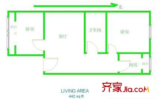 西潞园小区户型图户型图 2室1厅1卫1厨