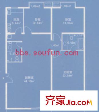 空港米兰花园户型图B3户型 3室1厅1卫1厨