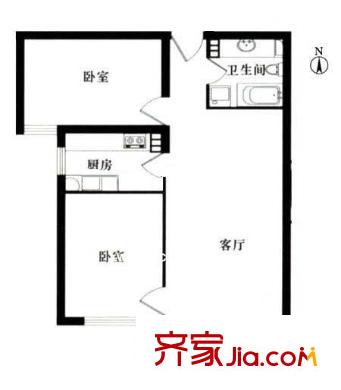 明月嘉园户型图户型图 2室1厅1卫1厨