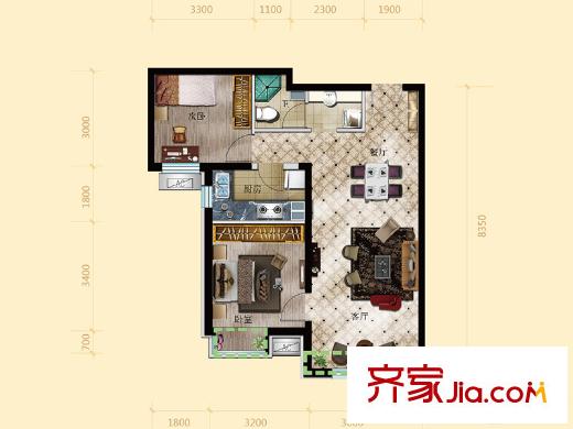 三利中和城B戶型 2室2廳1衛(wèi)1廚