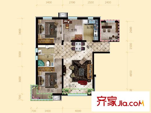 三利中和城A戶型 3室2廳1衛(wèi)1廚