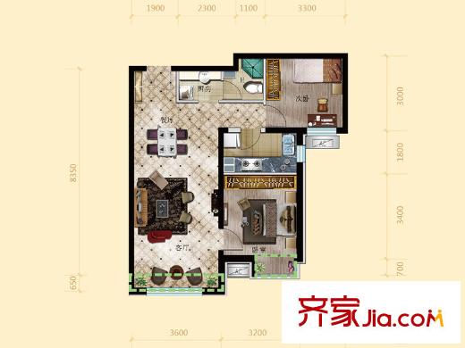 三利中和城B戶型（反） 2室2廳1衛(wèi)1廚