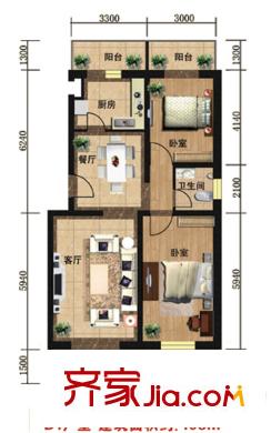 众智慧谷户型图D1户型 2室2厅1卫1厨