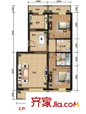 众智慧谷户型图C户型 2室2厅2卫1厨
