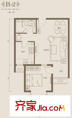 塞纳维拉永定华庭户型图B-2户型图 1室1厅1卫1厨
