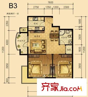 保利西山林語(yǔ)戶型圖B3戶型圖 2室2廳1衛(wèi)1廚