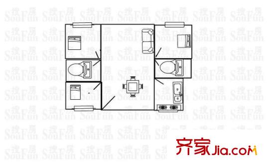 垦业小区户型图户型图 2室2厅1卫1厨