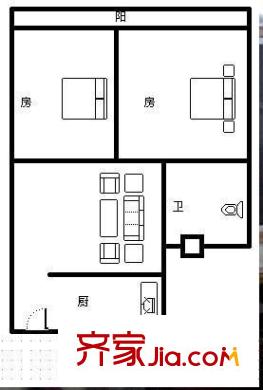 垦业小区户型图户型图 2室2厅1卫1厨