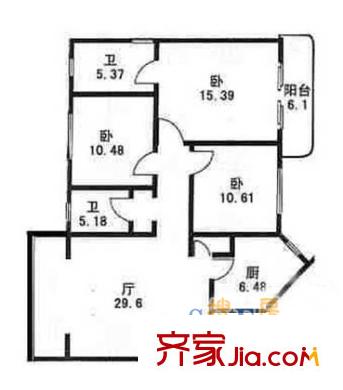 淡水公寓户型图户型图 3室1厅2卫1厨