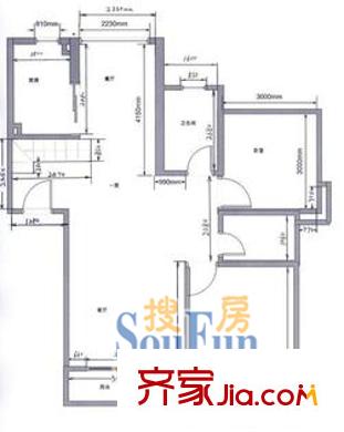 淡水公寓户型图户型图 2室2厅1卫1厨