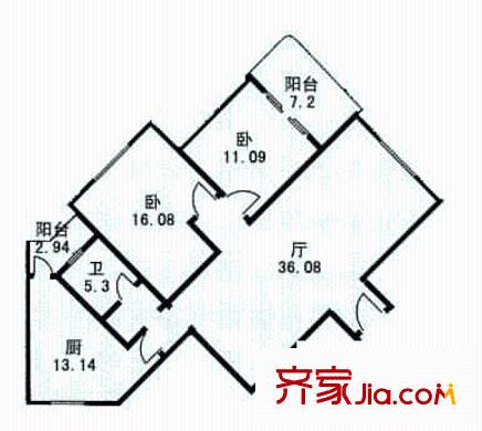 淡水公寓户型图2室1厅1卫1厨