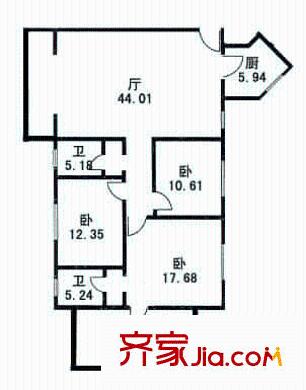 淡水公寓户型图3室1厅1卫1厨