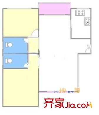 淡水公寓户型图户型图 2室2厅1卫1厨