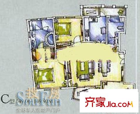 陽光歐洲城四期戶型圖C戶型-322149 3室2廳2衛(wèi)1廚