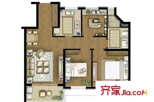 保利艾廬C3戶型頂層 3室2廳1衛(wèi)1廚