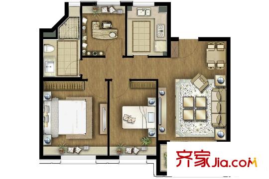 保利艾廬C2戶型 3室2廳1衛(wèi)1廚