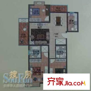 申润江涛苑户型图3室2厅2卫1厨