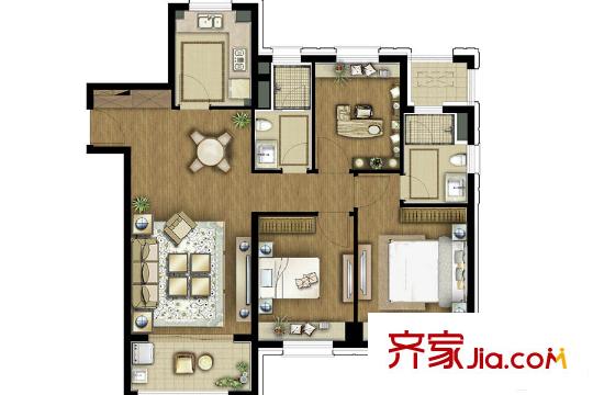 保利艾廬C1戶型 3室2廳2衛(wèi)1廚
