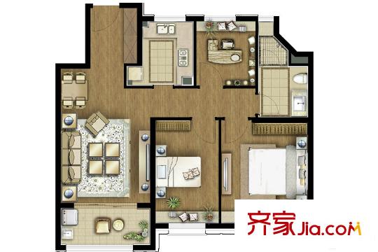 保利艾廬C3戶型 3室2廳1衛(wèi)1廚