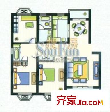 汇佳新苑户型图C1-C2户型 3室2厅2卫1厨