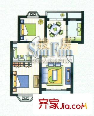 汇佳新苑户型图B-C户型 2室2厅1卫1厨