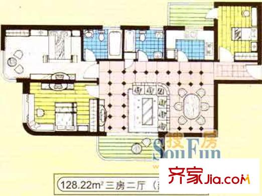 上海 新兴大厦公寓楼 3室 户型图