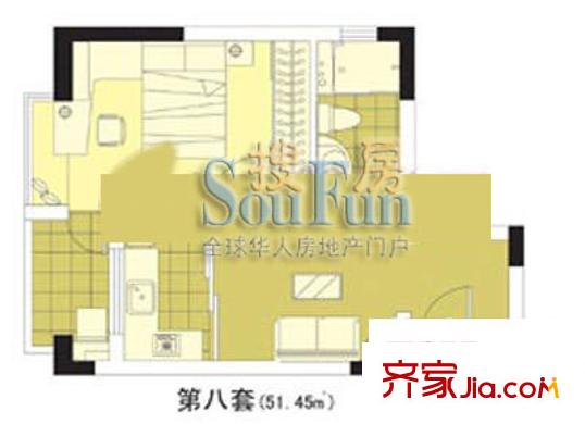伊时代酒店式公寓户型图H户型 1室1厅1卫1厨