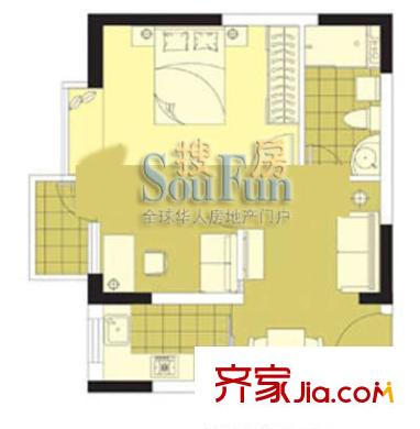 伊时代酒店式公寓户型图F户型 1室1厅1卫1厨