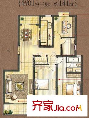 复城国际4#01室三房户型