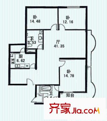 巴洛克宮廷戶型圖3室2廳1衛(wèi)1廚