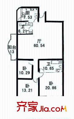 巴洛克宮廷戶型圖3室2廳1衛(wèi)1廚